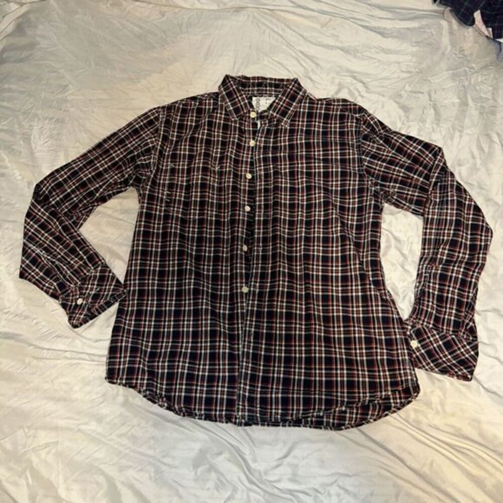 Billy Reid Button Down Plaid Shirt Sz‎ Large Mens Preppy Standard Cut